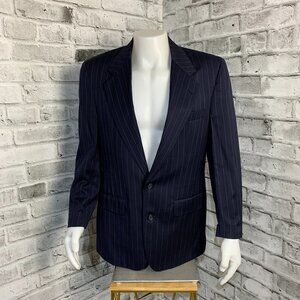 Vintage Burberry Navy Pinstripe Wool Blazer Union Label Sport Coat Suit Jacket